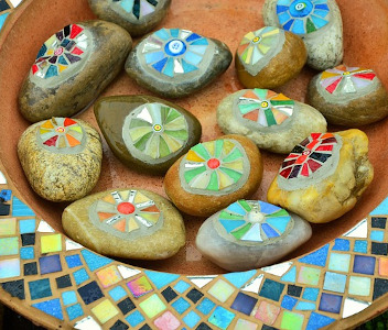stones with mosaic tile designs